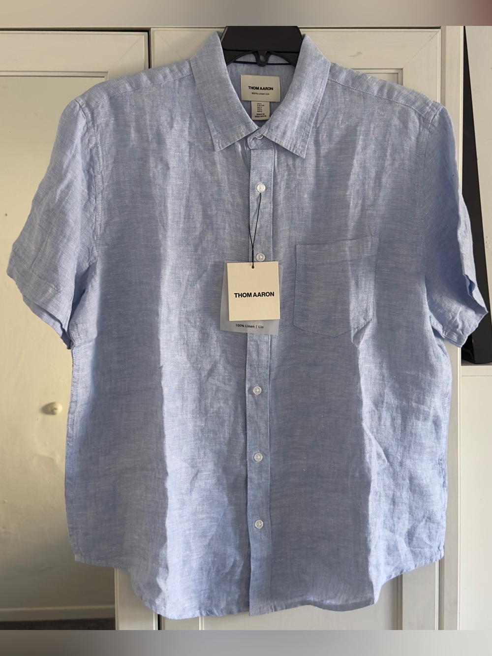 Thom Aaron 100% Linen Button Down Short Sleeve Shirt Size Large